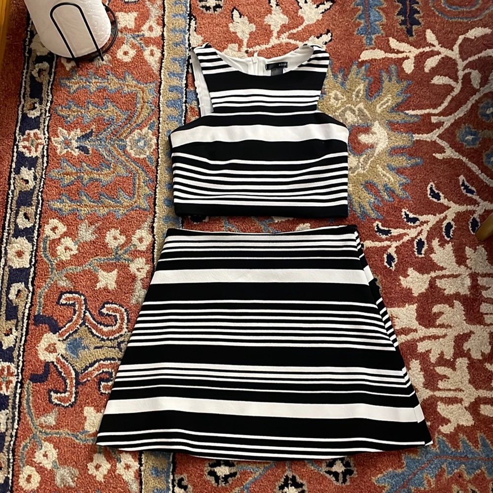 Aqua Two Piece Dress Set Striped